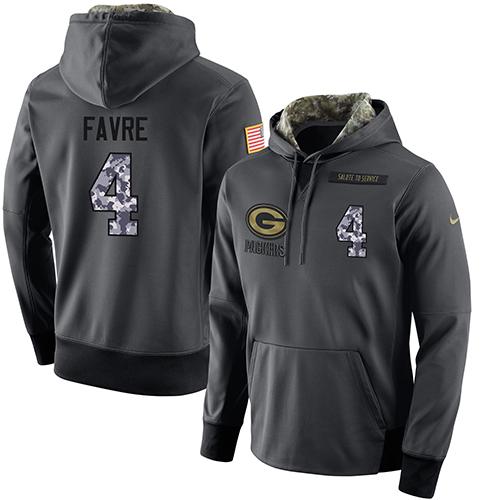 NFL Men's Nike Green Bay Packers #4 Brett Favre Stitched Black Anthracite Salute to Service Player Performance Hoodie - Click Image to Close